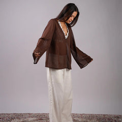 Women Brown Mul Cotton Sheer Top