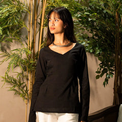 Women Black Cotton Short Kurta