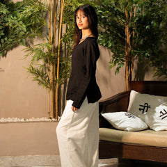 Women Black Cotton Short Kurta