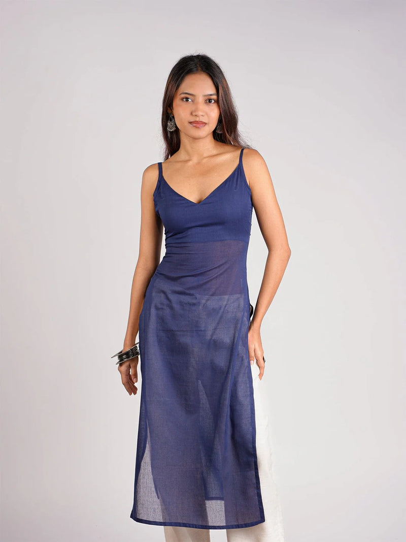 Women Royal Blue Layered Mul Cotton Kurta