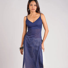 Women Royal Blue Layered Mul Cotton Kurta