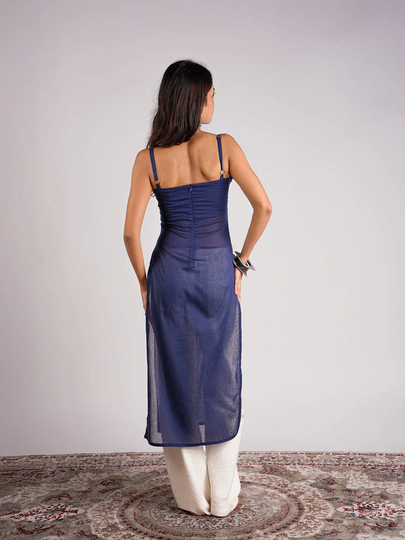 Women Royal Blue Layered Mul Cotton Kurta
