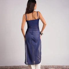 Women Royal Blue Layered Mul Cotton Kurta