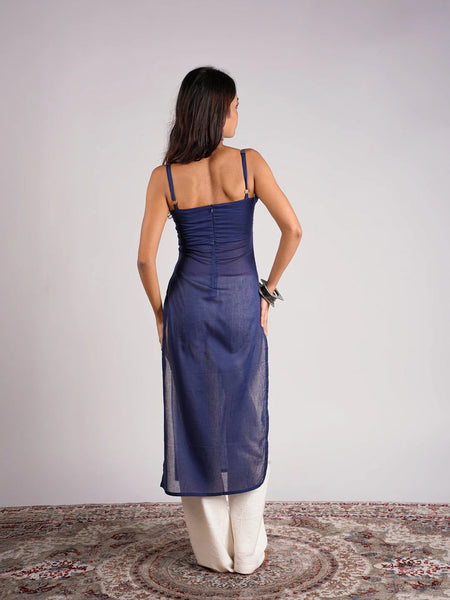 Women Royal Blue Layered Mul Cotton Kurta