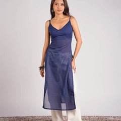 Women Royal Blue Layered Mul Cotton Kurta