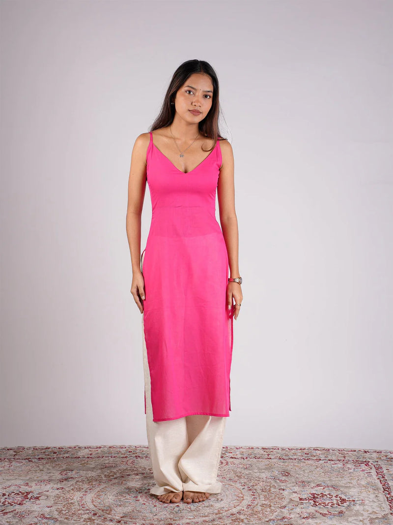 Women Pink Strappy Mul Cotton Kurta