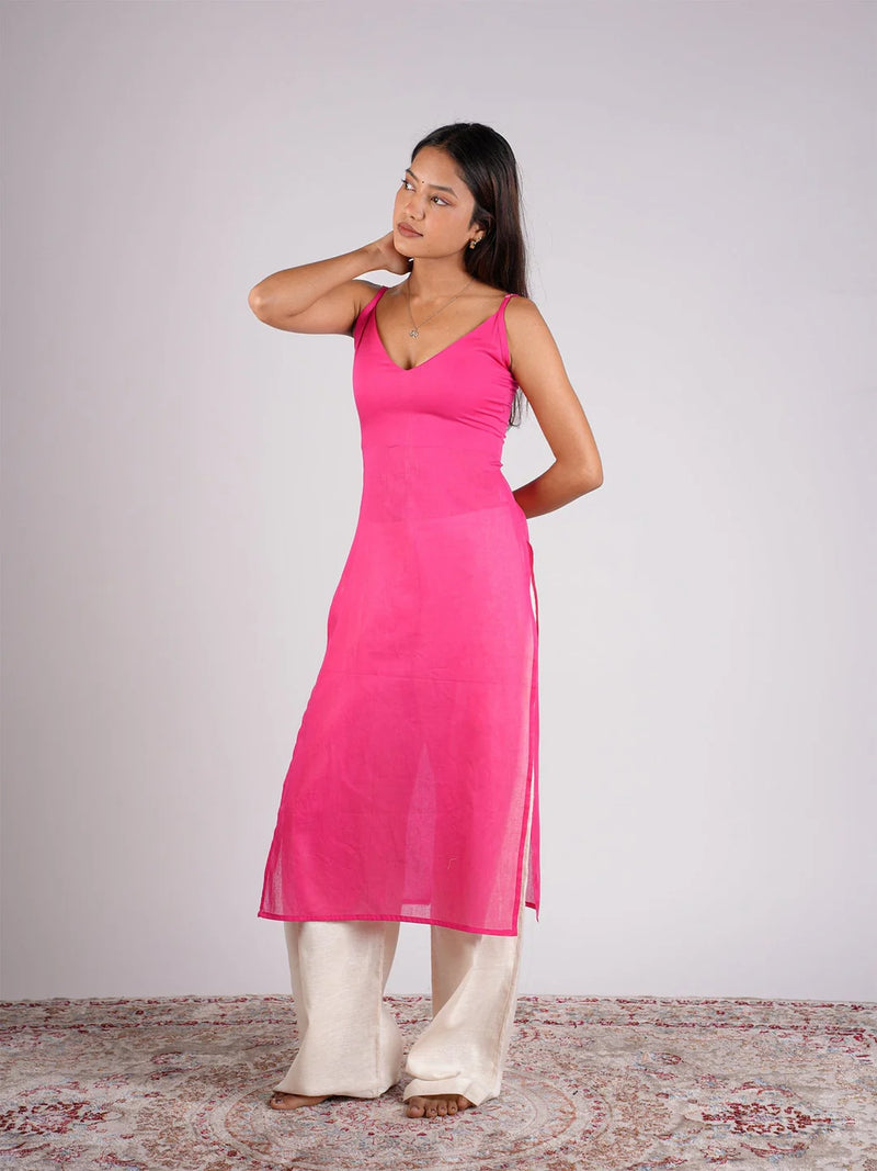 Women Pink Strappy Mul Cotton Kurta