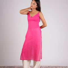 Women Pink Strappy Mul Cotton Kurta