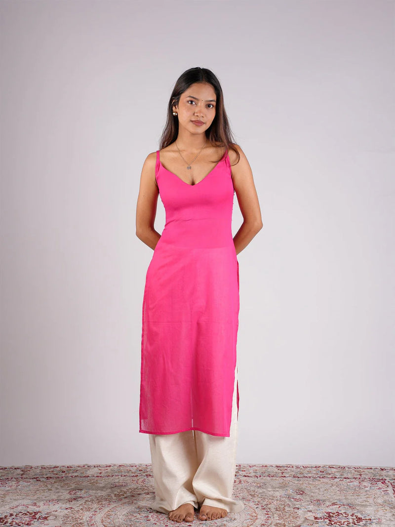Women Pink Strappy Mul Cotton Kurta