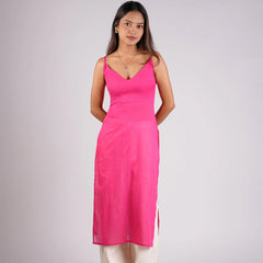 Women Pink Strappy Mul Cotton Kurta