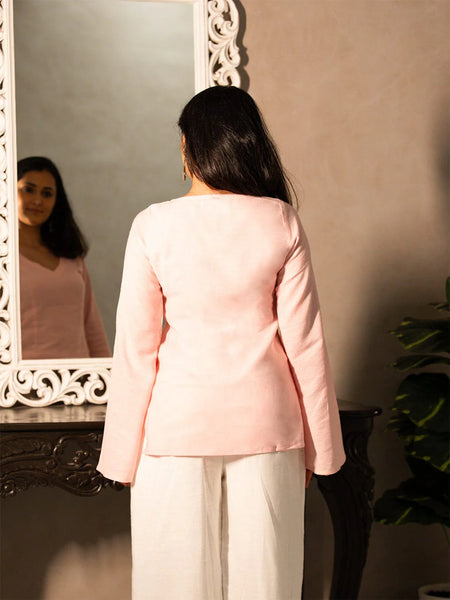 Women Baby Pink Cotton Short Kurta