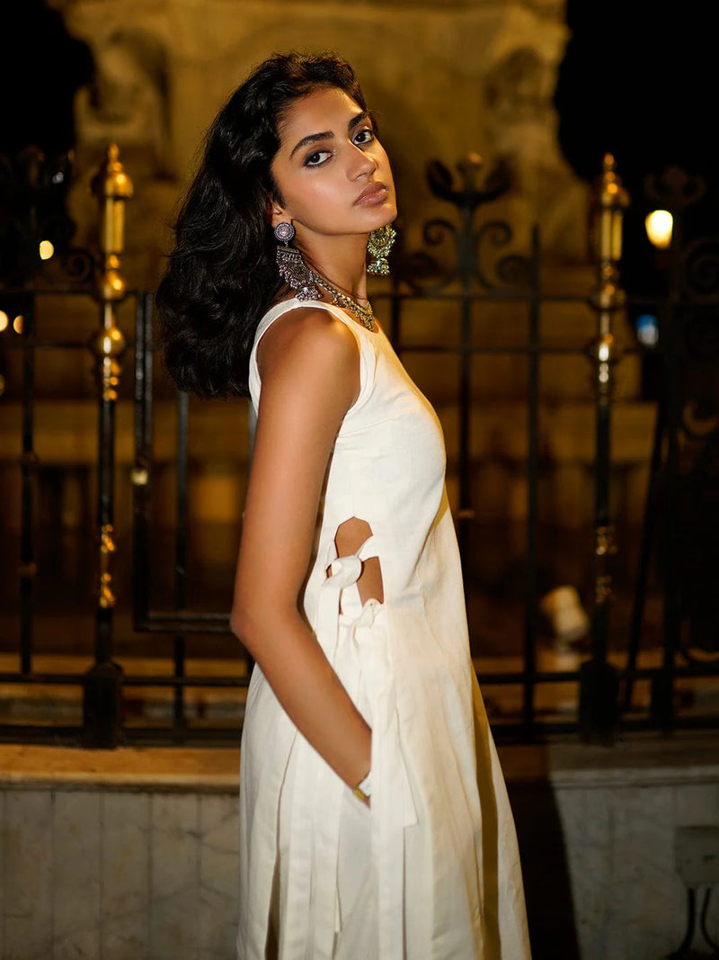 Women White Cotton Maxi Dress