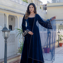 NeelMahal – A Royal Blue Handcrafted Velvet Anarkali