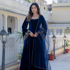 NeelMahal – A Royal Blue Handcrafted Velvet Anarkali
