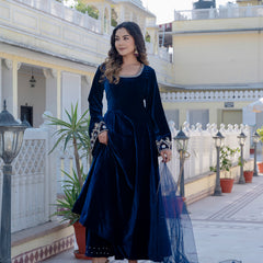 NeelMahal – A Royal Blue Handcrafted Velvet Anarkali