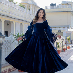 NeelMahal – A Royal Blue Handcrafted Velvet Anarkali