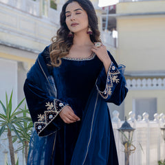 NeelMahal – A Royal Blue Handcrafted Velvet Anarkali