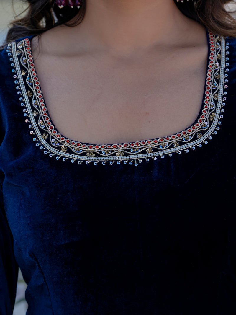 NeelMahal – A Royal Blue Handcrafted Velvet Anarkali