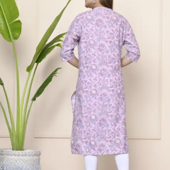 Women Lavender Floral Cotton Kurta