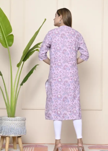 Women Lavender Floral Cotton Kurta