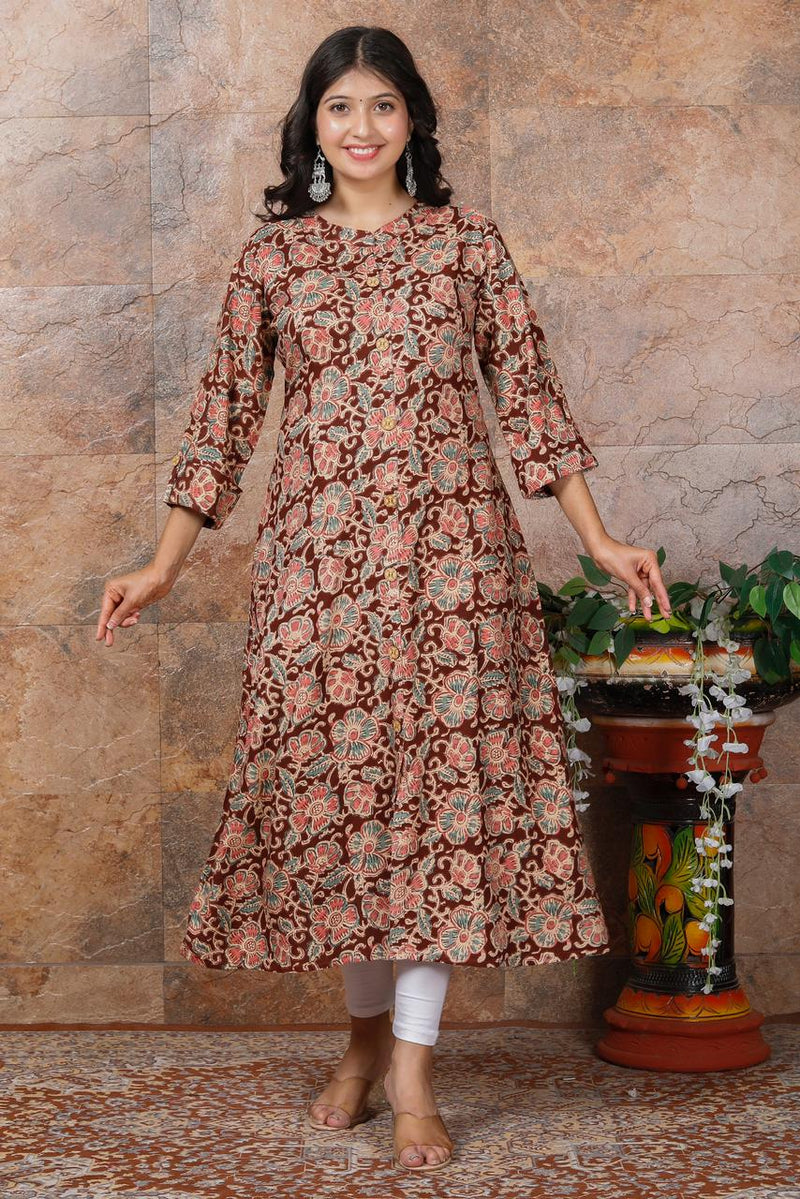Women Brown Floral Modal Rayon Kurta