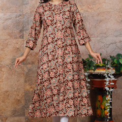 Women Brown Floral Modal Rayon Kurta