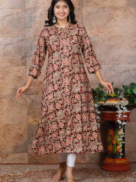 Women Brown Floral Modal Rayon Kurta