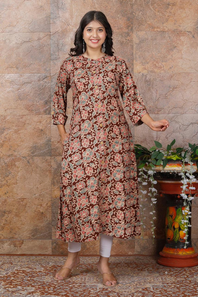 Women Brown Floral Modal Rayon Kurta