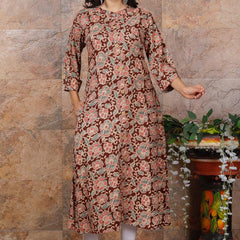 Women Brown Floral Modal Rayon Kurta