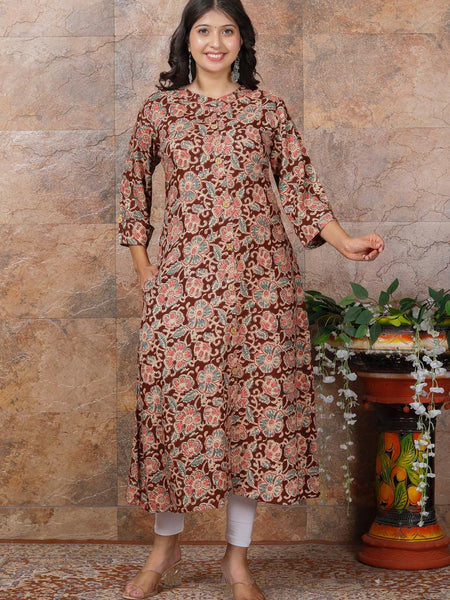 Women Brown Floral Modal Rayon Kurta