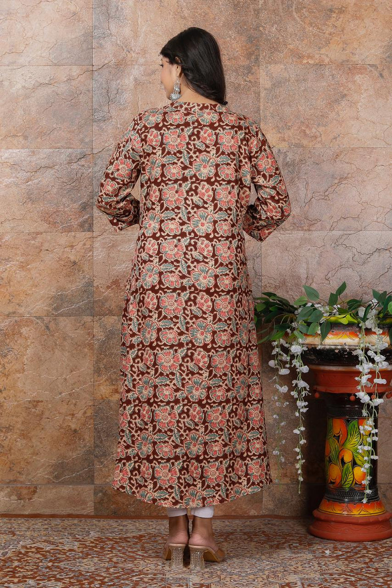 Women Brown Floral Modal Rayon Kurta