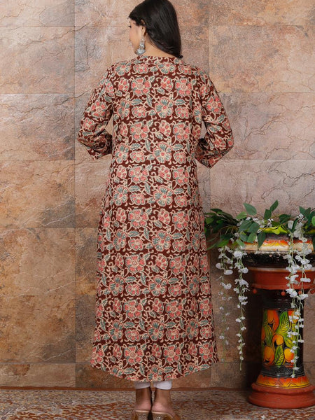 Women Brown Floral Modal Rayon Kurta