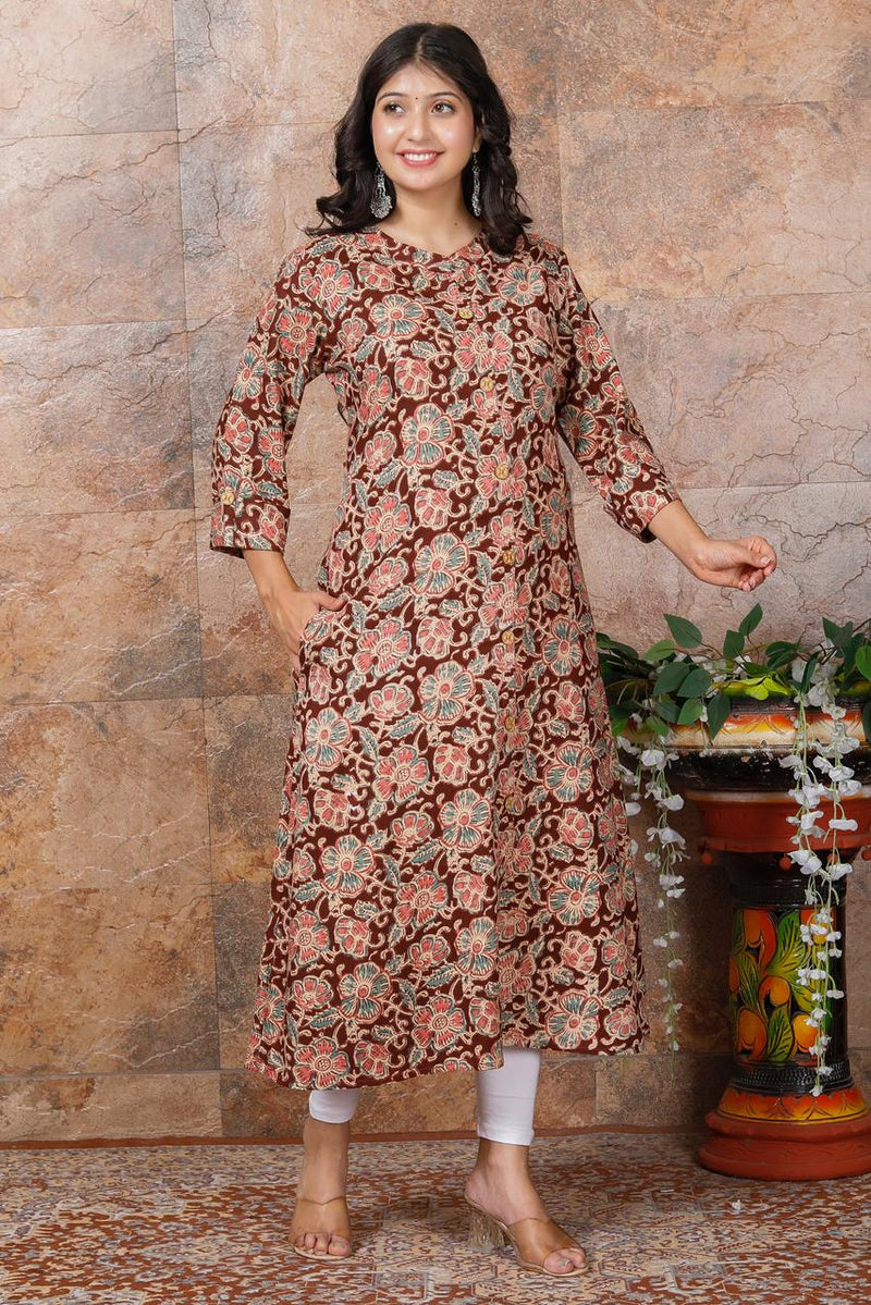 Women Brown Floral Modal Rayon Kurta