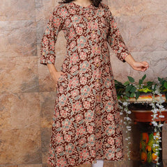 Women Brown Floral Modal Rayon Kurta