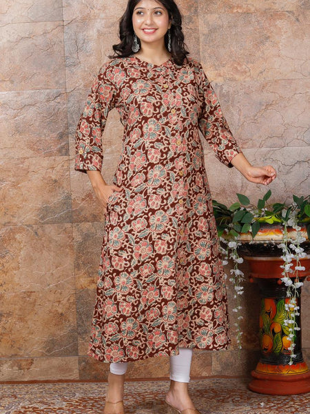 Women Brown Floral Modal Rayon Kurta