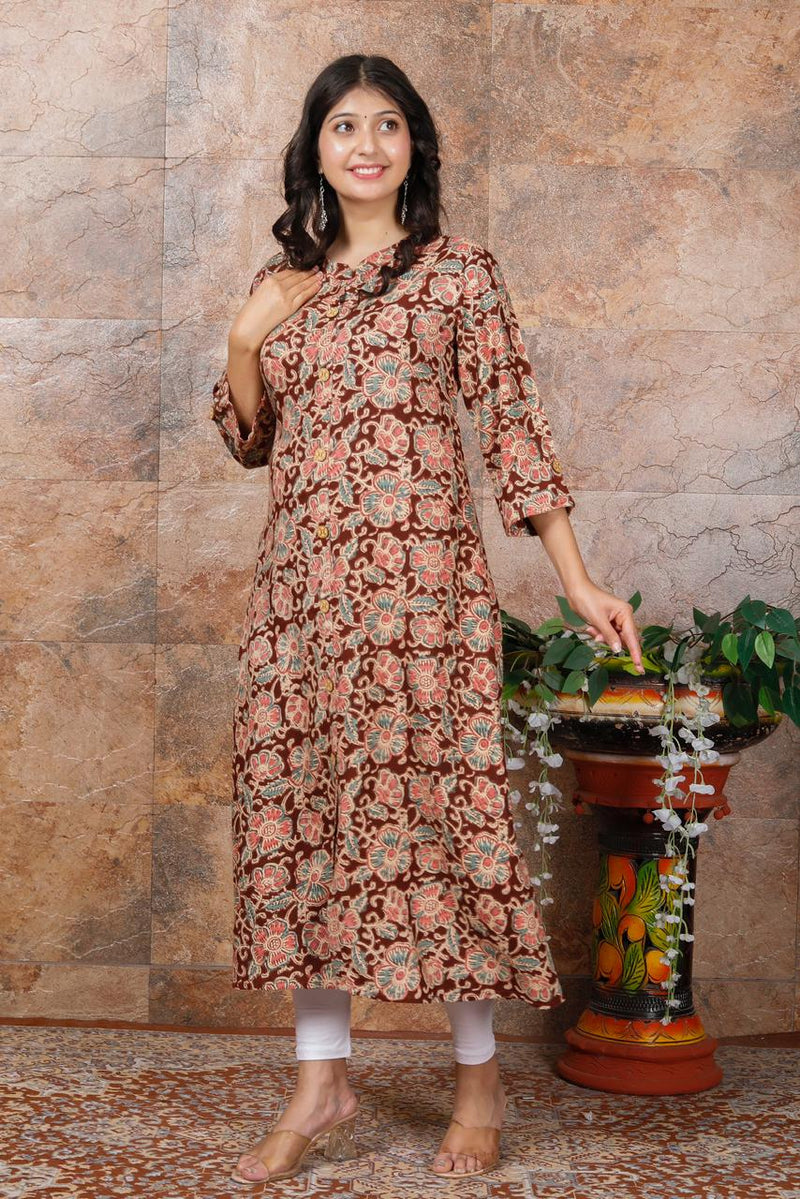 Women Brown Floral Modal Rayon Kurta