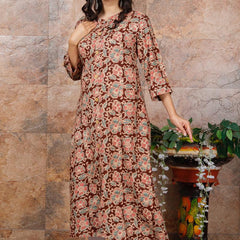 Women Brown Floral Modal Rayon Kurta