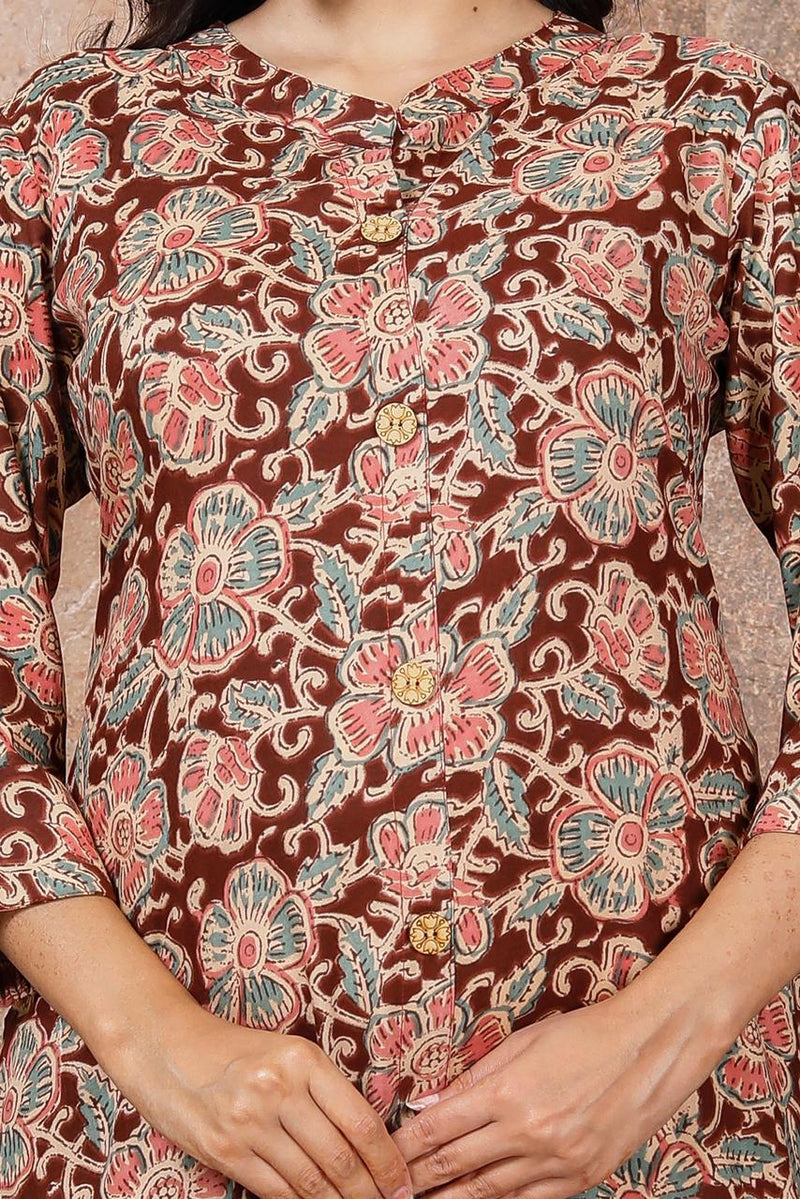 Women Brown Floral Modal Rayon Kurta
