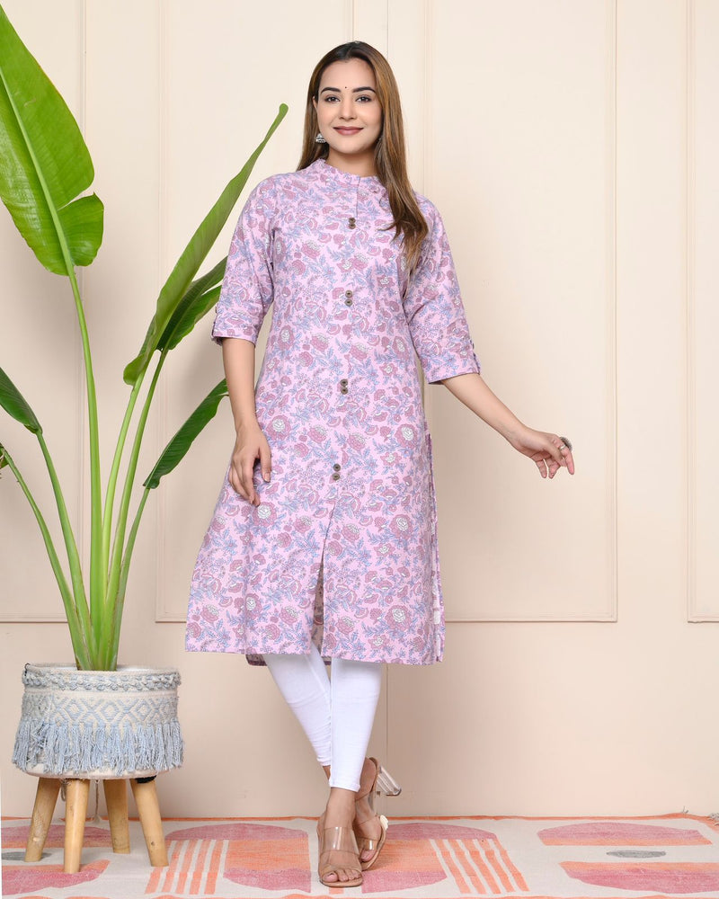 Women Lavender Floral Cotton Kurta