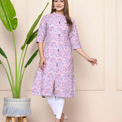Women Lavender Floral Cotton Kurta