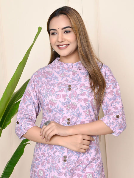 Women Lavender Floral Cotton Kurta