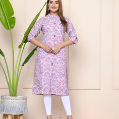 Women Lavender Floral Cotton Kurta