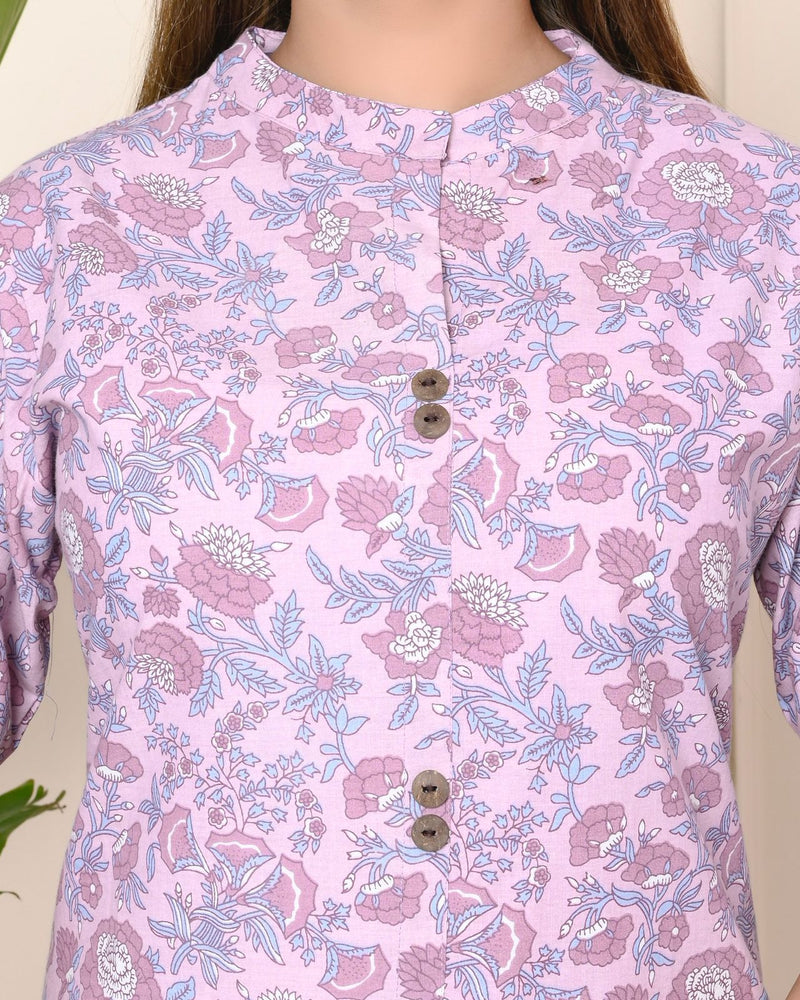 Women Lavender Floral Cotton Kurta