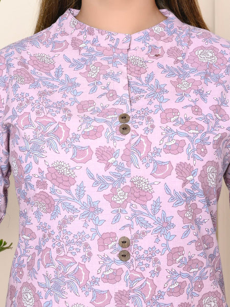 Women Lavender Floral Cotton Kurta