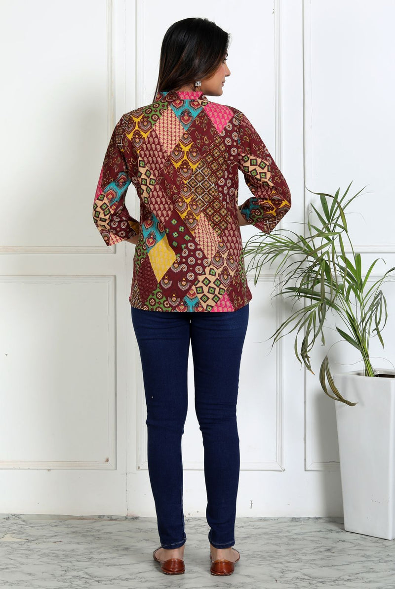 3/4 sleeve women cotton kurta back view
