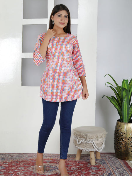 Women Multi Dot Cotton Short Kurta