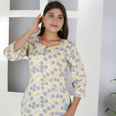 Women Yellow Floral Cotton Short Kurta