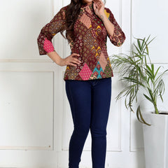 Patch print cotton kurta close-up detail