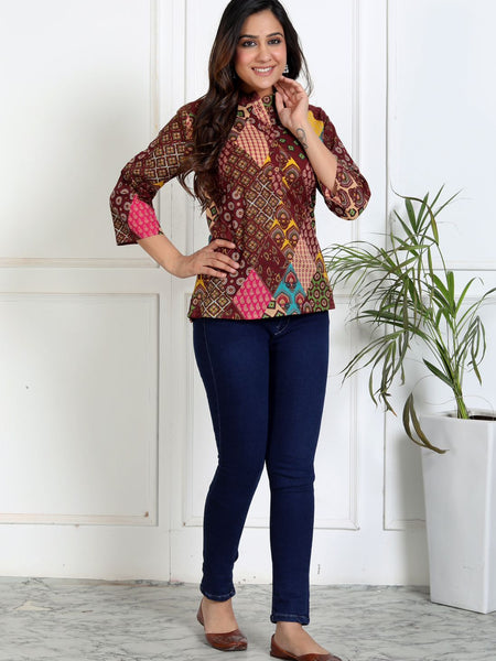 Patch print cotton kurta close-up detail